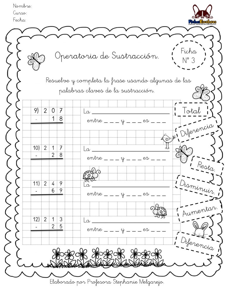 Sustracciones ejercicios con palabras claves.2