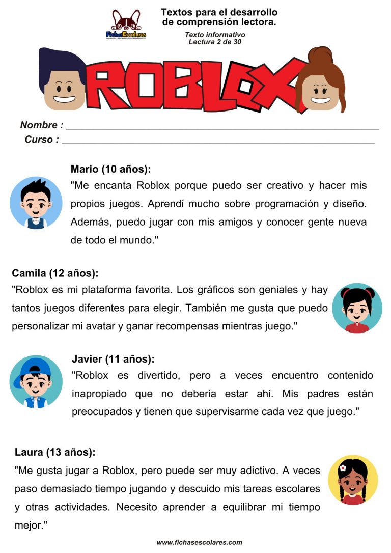 Comprensión lectora 2 – opiniones de roblox